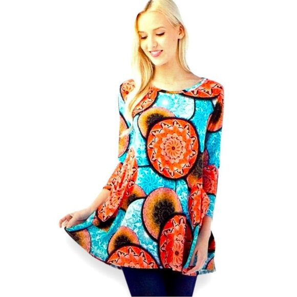 Retro 70's Geo A Line Tunic Top - Picture 3 of 4